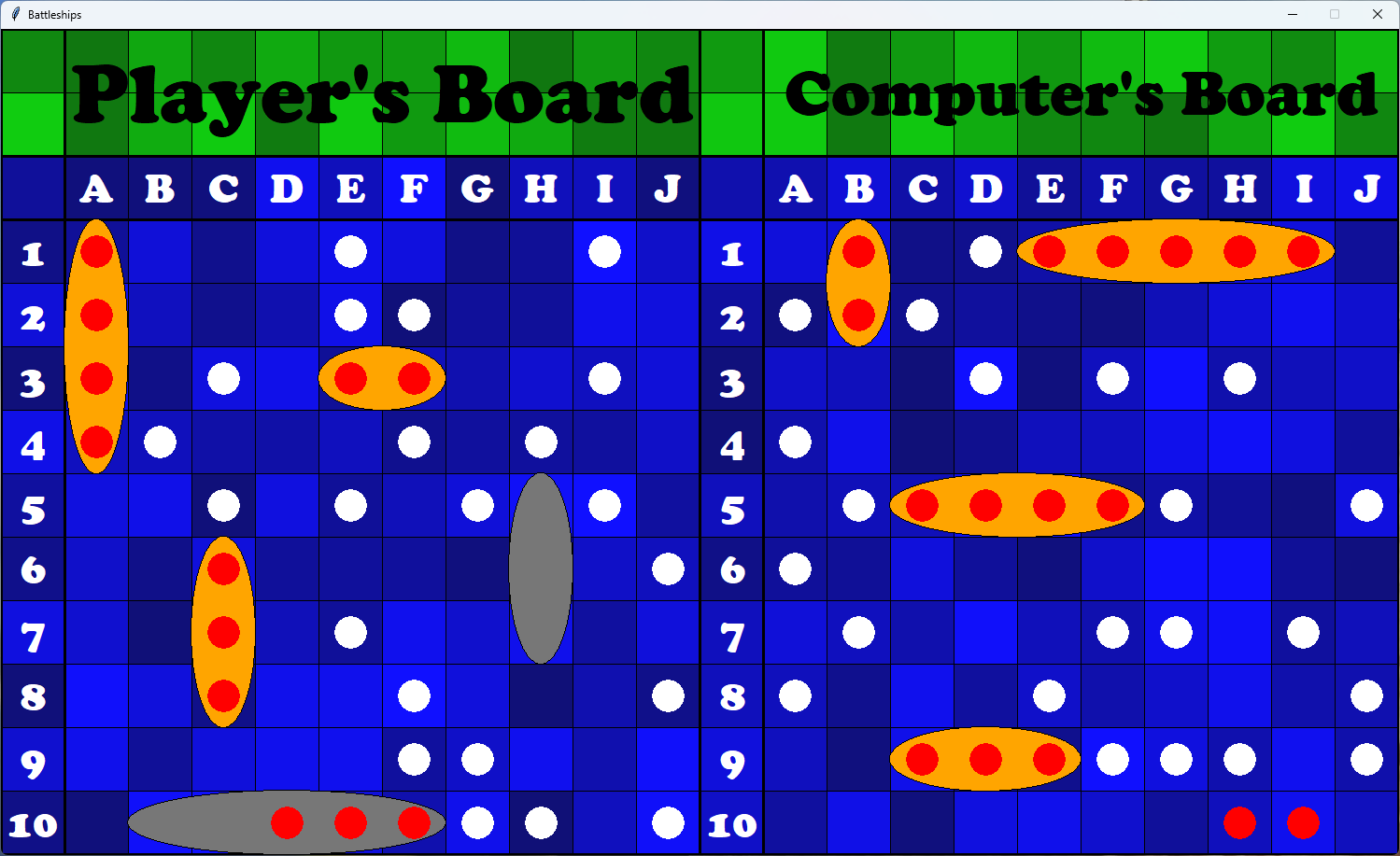 A screenshot of the battleships game