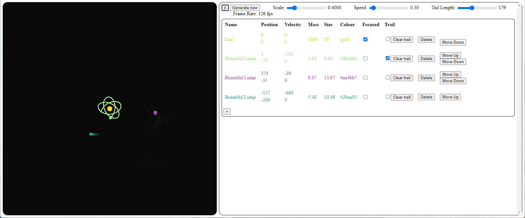 A screenshot of the orbiting simulation